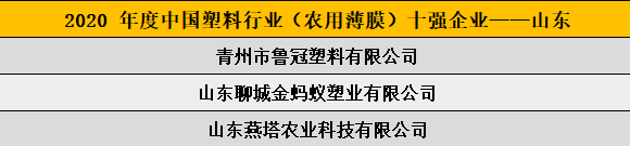 2020 年度中國塑料行業(yè)（農(nóng)用薄膜）十強(qiáng)企業(yè)——山東