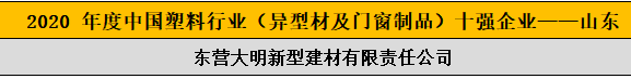 2020 年度中國塑料行業(yè)（異型材及門窗制品）十強(qiáng)企業(yè)——山東