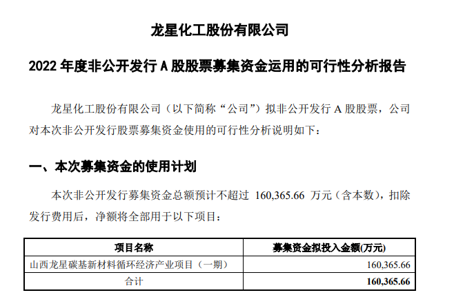 龍星化工擬募資16.04億元