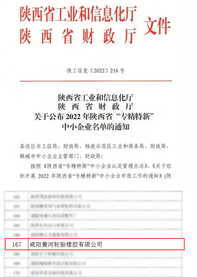 黃河輪胎榮獲陜西省“專精特新”企業(yè)稱號(hào)