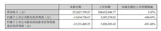 　飛鹿股份：凈利潤虧損1383.47萬元，同比暴降494.45%