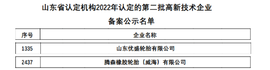 最新：六家輪胎入選高新企業(yè)！