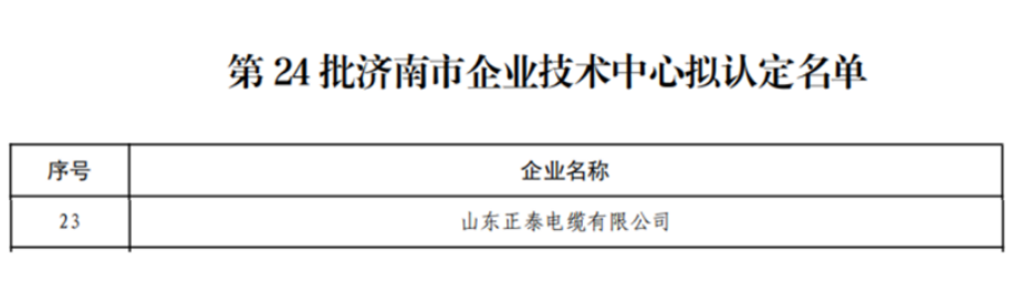 山東正泰電纜入選第24批濟(jì)南市企業(yè)技術(shù)中心擬認(rèn)定名單