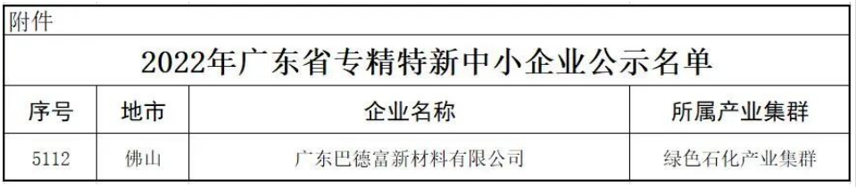 　巴德富榮獲廣東省“專(zhuān)精特新”企業(yè)認(rèn)定