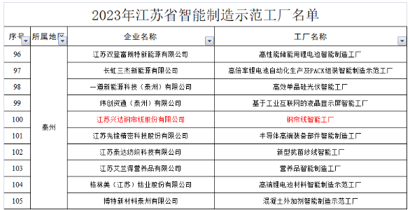 我市江蘇興達(dá)鋼簾線股份有限公司鋼簾線智能工廠成功入選。