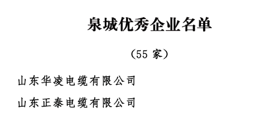 中共濟(jì)南市委、濟(jì)南市人民政府發(fā)布了《關(guān)于表彰濟(jì)南市優(yōu)秀企業(yè)和優(yōu)秀企業(yè)家的決定》，以激勵(lì)和表彰全市廣大企業(yè)和企業(yè)家在濟(jì)南經(jīng)濟(jì)社會(huì)發(fā)展中的卓越貢獻(xiàn)。經(jīng)過(guò)嚴(yán)格評(píng)選，55家企業(yè)被授予“泉城優(yōu)秀企業(yè)”稱(chēng)號(hào)。其中山東華凌電纜有限公司、山東正泰電纜有限公司被授予“泉城優(yōu)秀企業(yè)”稱(chēng)號(hào)。