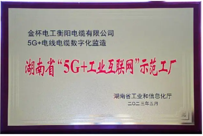 金杯電纜榮獲湖南省“5G+工業(yè)互聯(lián)網(wǎng)”示范工廠殊榮