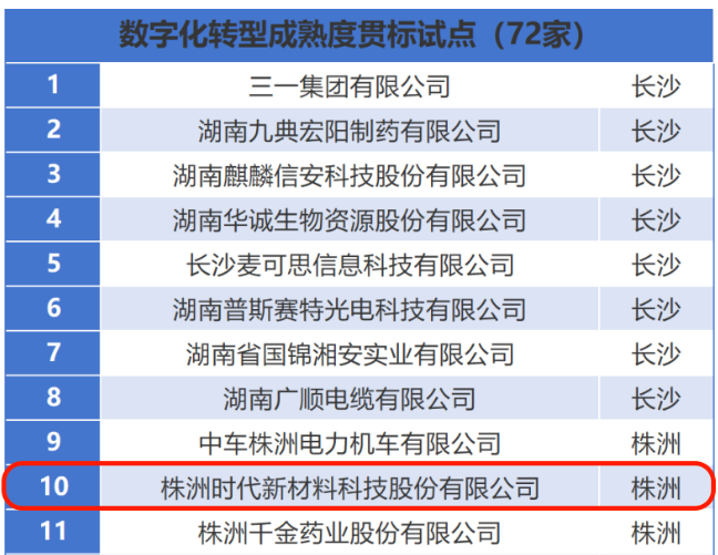 時(shí)代新材入選“數(shù)字化轉(zhuǎn)型成熟度貫標(biāo)試點(diǎn)企業(yè)”名單